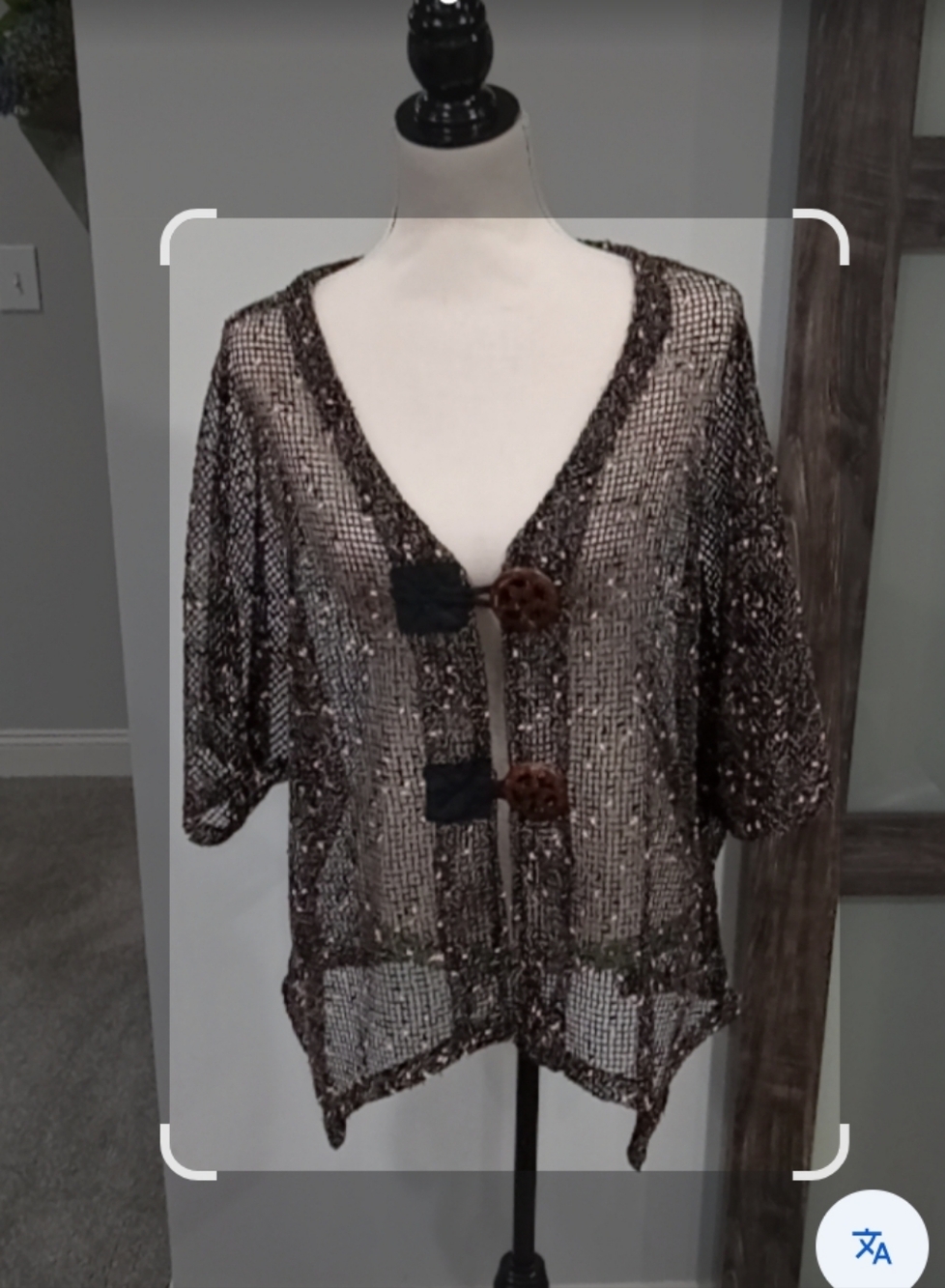 Mirror Image 3/4 Sleeve Tan And Black Speckled Open Weave  Cardigan Size XL